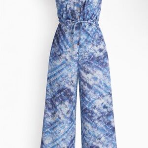 Justice Girls Blue Floral Tie Dye Jumpsuit w/ Belt Size M (10) NWT Wide Leg